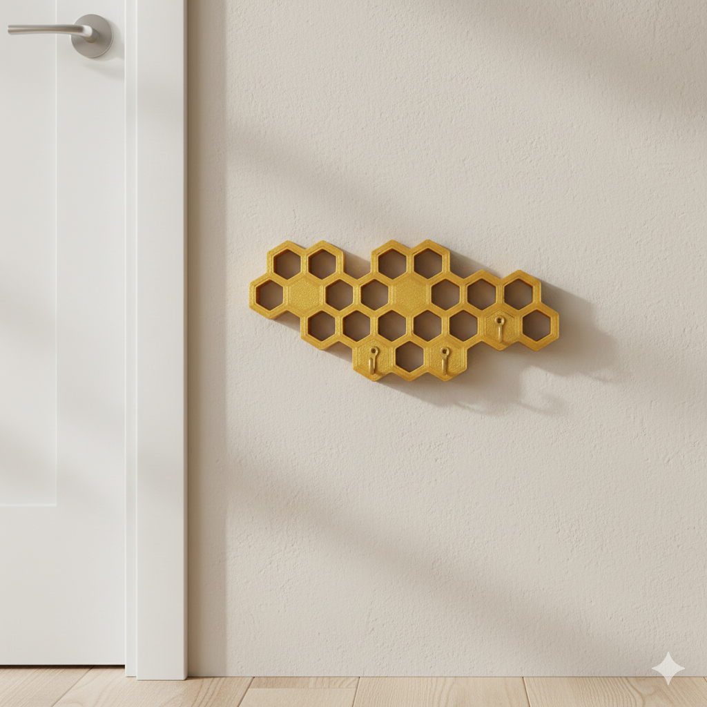 Wieszak ścienny na klucze i smycz – plaster miodu - Obraz 2